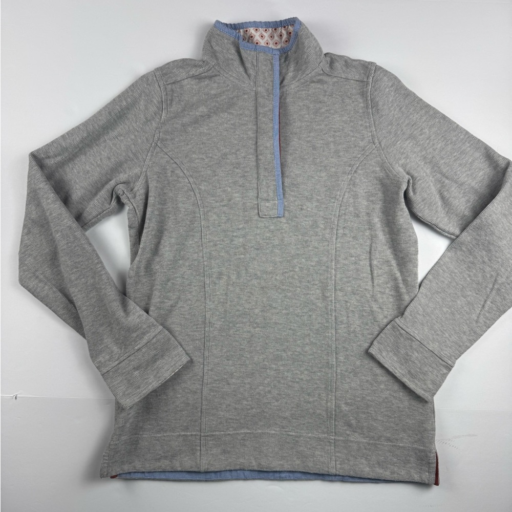 Orvis Gray and Blue Quarter-Zip Pullover measurements are large no tag